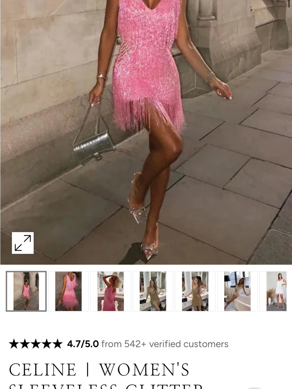 Sleeveless Pink Sequin Fringe Mini Dress